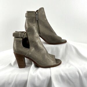 Donald J Pliner Leather Gold and Silvery Peep Toe Shoes